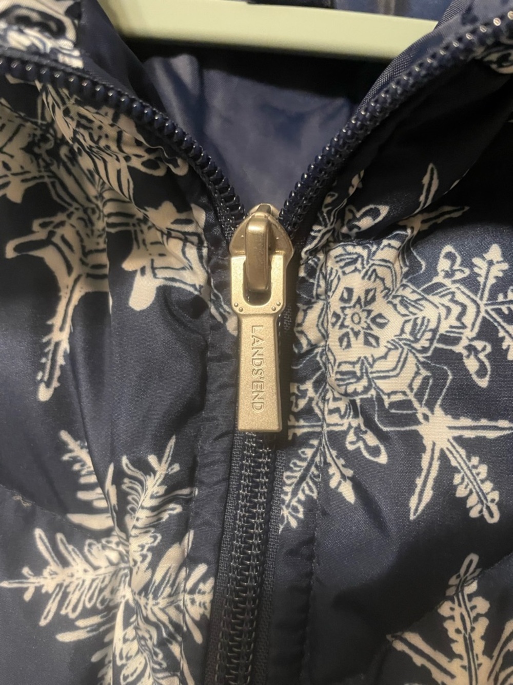 Lands' End Navy Snowflake Quilted Puffer Vest - Picture 3 of 11